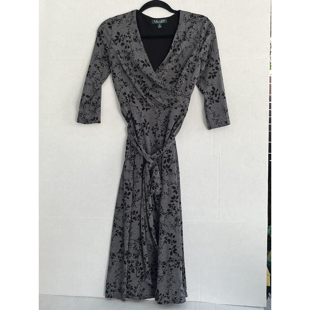Lauren Ralph Lauren Fit and Flare Midi Dress Gray Floral Women's 2p